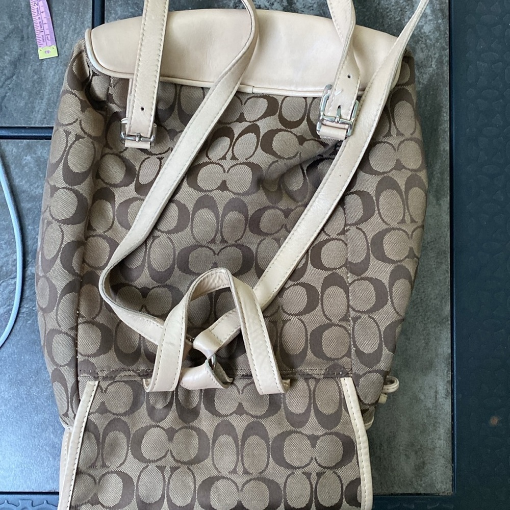 Coach Vintage Khaki Monogram Logo And Leather Backpack - Picture 7 of 8